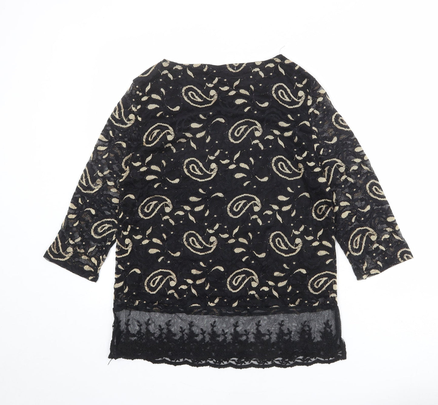 Annabelle Womens Black Geometric Polyester Basic Blouse Size S Round Neck - Size S-M