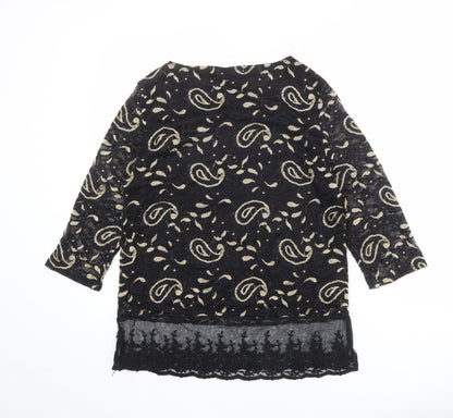 Annabelle Womens Black Geometric Polyester Basic Blouse Size S Round Neck - Size S-M