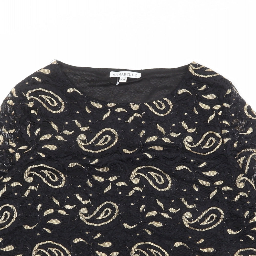 Annabelle Womens Black Geometric Polyester Basic Blouse Size S Round Neck - Size S-M