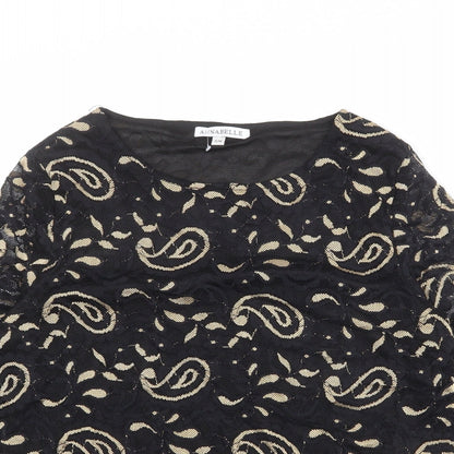 Annabelle Womens Black Geometric Polyester Basic Blouse Size S Round Neck - Size S-M