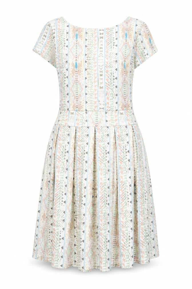 LASCANA Womens Multicoloured Geometric Polyester Fit & Flare Size 8 Boat Neck Pullover