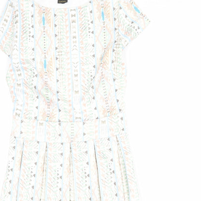 LASCANA Womens Multicoloured Geometric Polyester Fit & Flare Size 8 Boat Neck Pullover