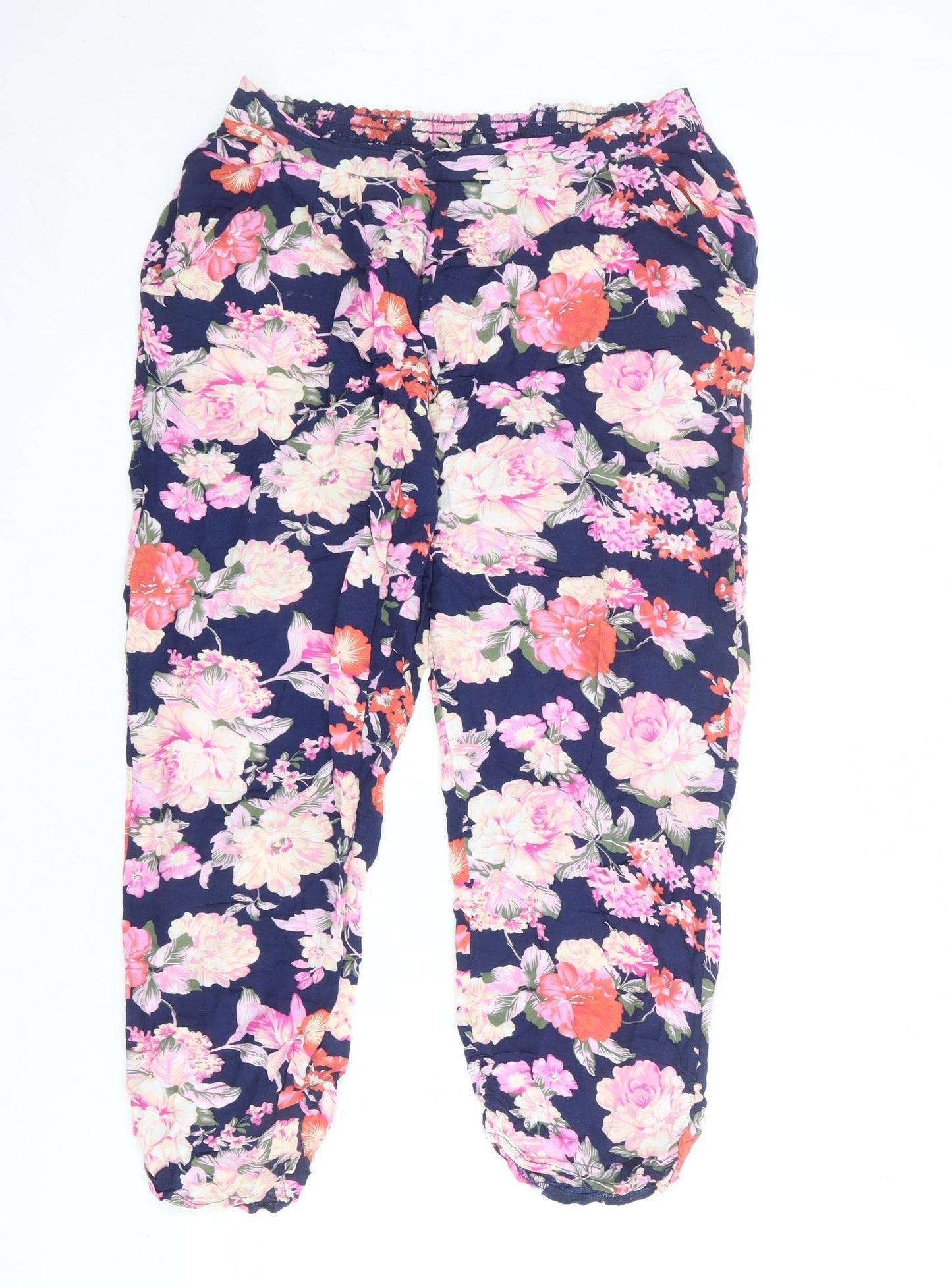 Parisian Womens Multicoloured Floral Viscose Jogger Trousers Size 12 L23 in Regular Drawstring