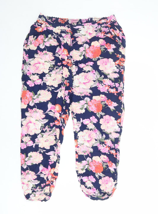 Parisian Womens Multicoloured Floral Viscose Jogger Trousers Size 12 L23 in Regular Drawstring