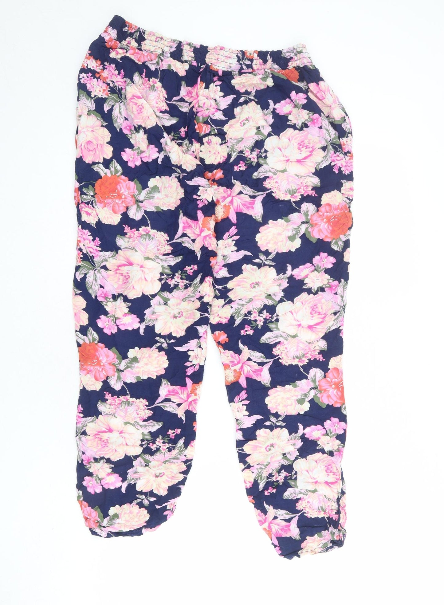 Parisian Womens Multicoloured Floral Viscose Jogger Trousers Size 12 L23 in Regular Drawstring