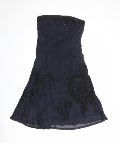 French Connection Womens Blue Cotton A-Line Size 8 Square Neck Zip - Strapless