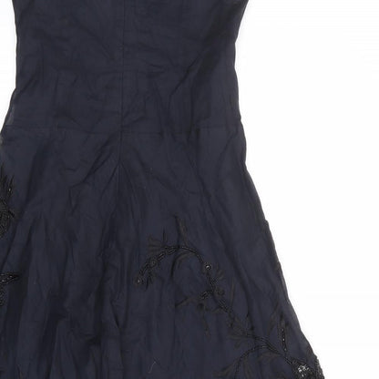 French Connection Womens Blue Cotton A-Line Size 8 Square Neck Zip - Strapless