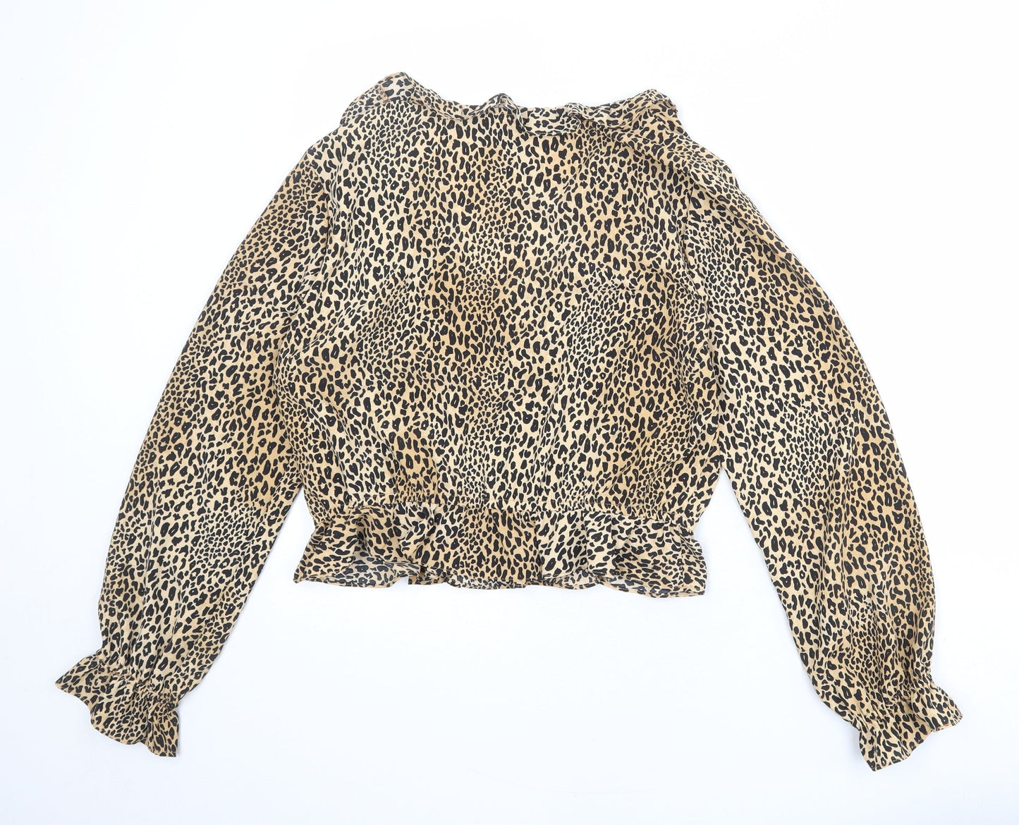 Divided by H&M Womens Beige Animal Print Polyester Basic Blouse Size M V-Neck - Leopard Print