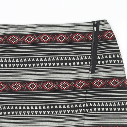Marks and Spencer Womens Multicoloured Geometric Polyester A-Line Skirt Size 10 Zip
