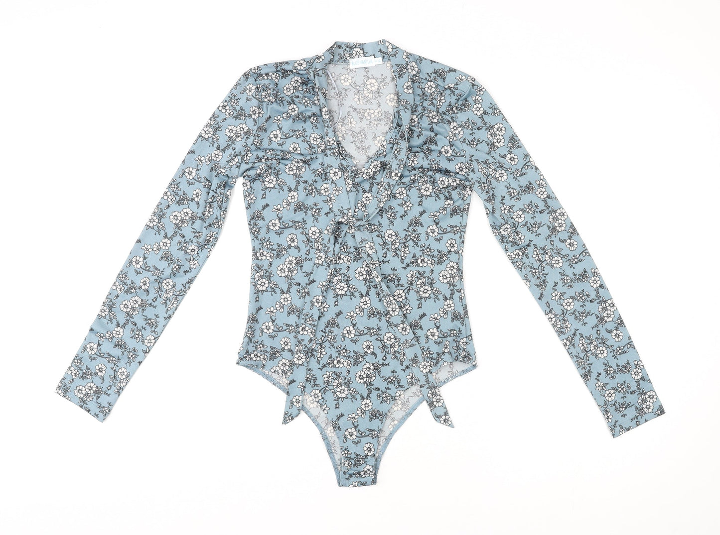 Blue Vanilla Womens Blue Floral Polyester Bodysuit One-Piece Size 8 Snap