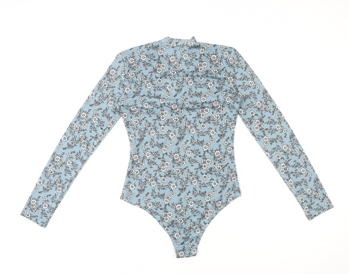 Blue Vanilla Womens Blue Floral Polyester Bodysuit One-Piece Size 8 Snap