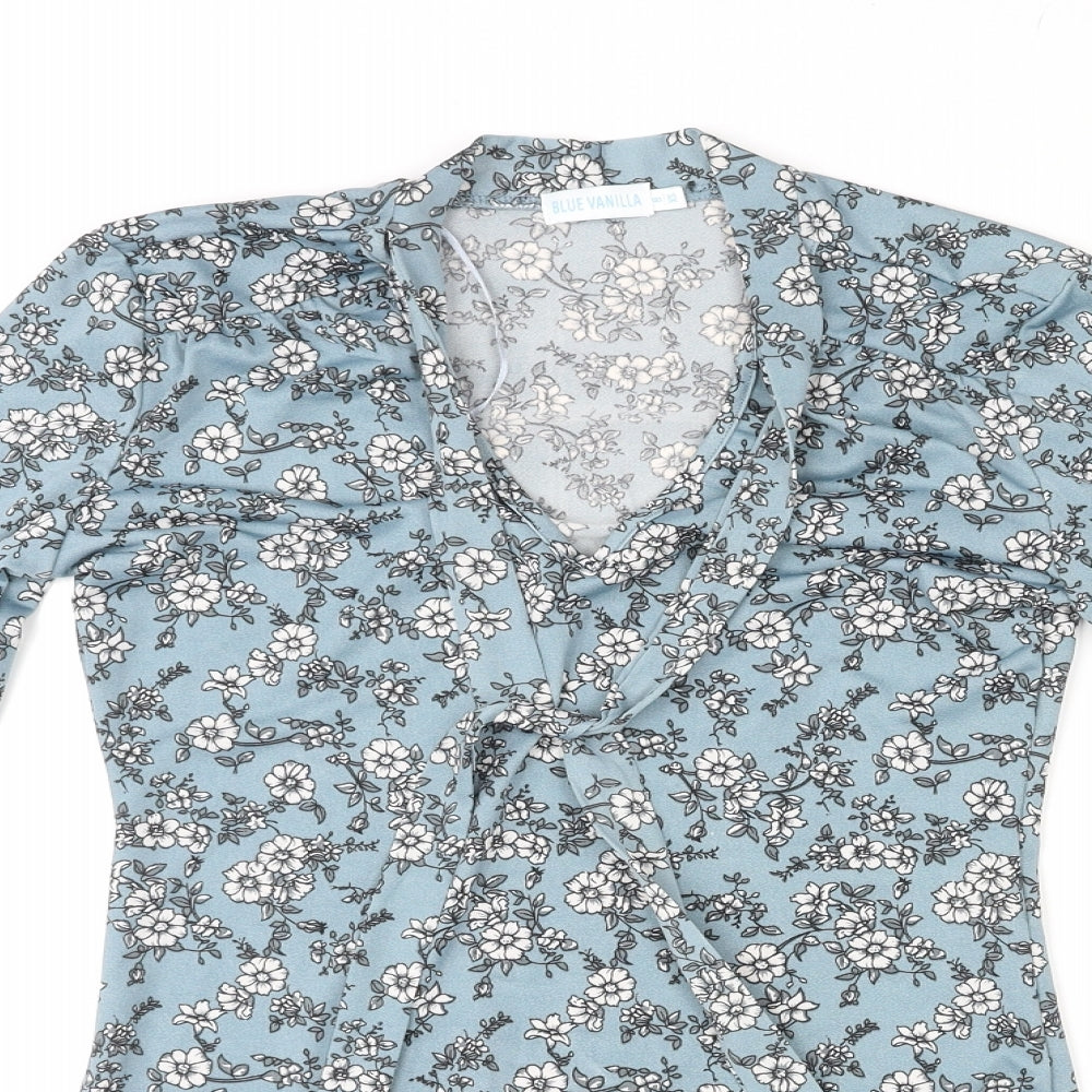 Blue Vanilla Womens Blue Floral Polyester Bodysuit One-Piece Size 8 Snap