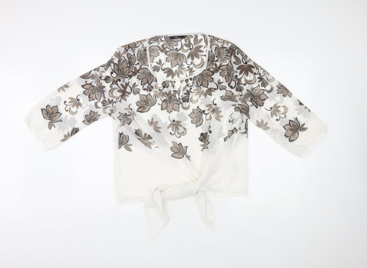 Bonmarché Womens Multicoloured Geometric Polyester Basic Blouse Size 18 Scoop Neck - Leaf Print Knot Front