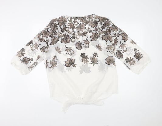 Bonmarché Womens Multicoloured Geometric Polyester Basic Blouse Size 18 Scoop Neck - Leaf Print Knot Front