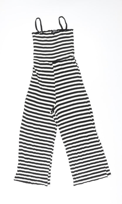 Topshop Womens Black Striped Viscose Jumpsuit One-Piece Size 10 L22 in Pullover