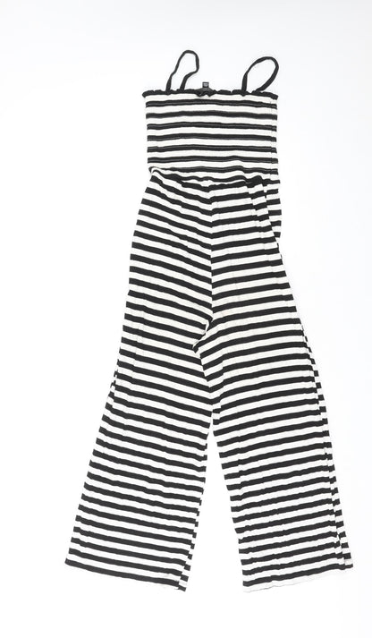 Topshop Womens Black Striped Viscose Jumpsuit One-Piece Size 10 L22 in Pullover