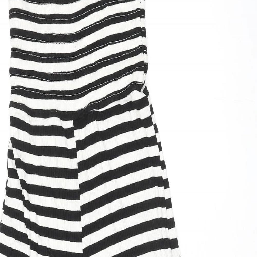 Topshop Womens Black Striped Viscose Jumpsuit One-Piece Size 10 L22 in Pullover