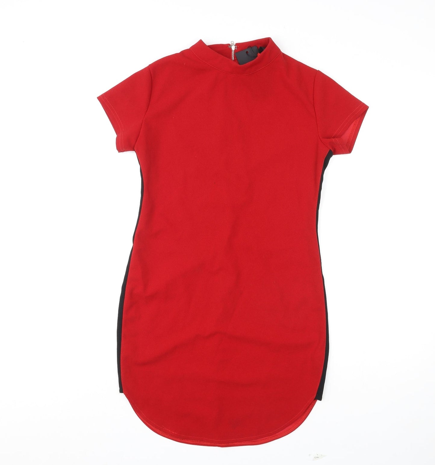 AX Paris Womens Red Colourblock Polyester A-Line Size 12 Mock Neck Pullover