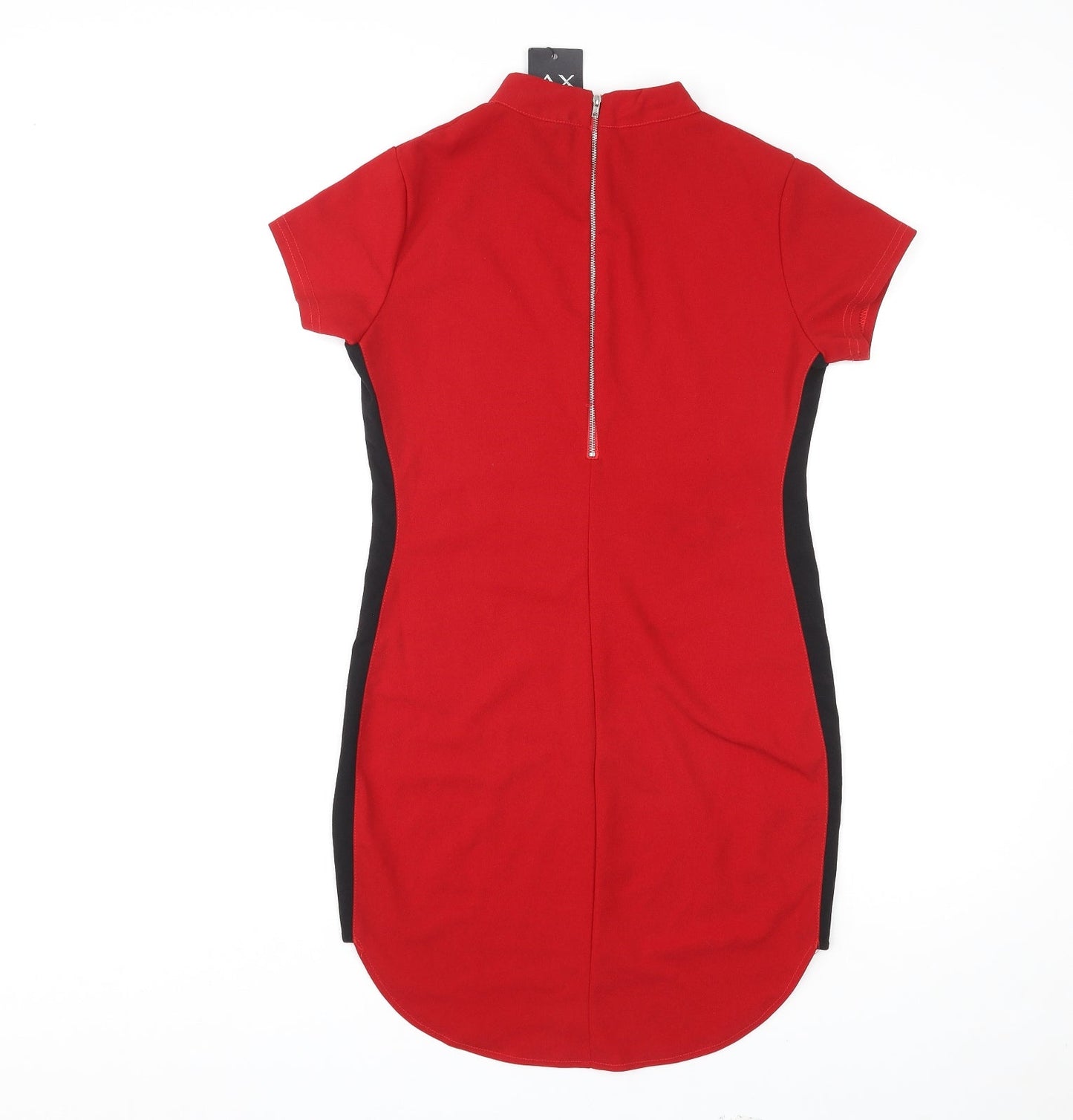 AX Paris Womens Red Colourblock Polyester A-Line Size 12 Mock Neck Pullover