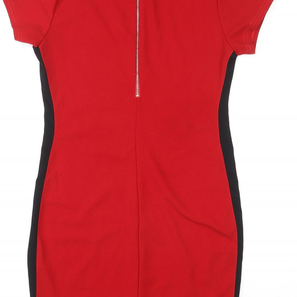 AX Paris Womens Red Colourblock Polyester A-Line Size 12 Mock Neck Pullover