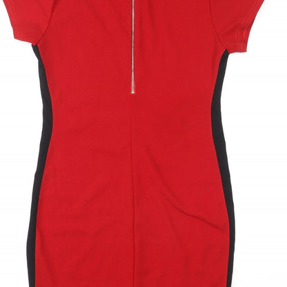 AX Paris Womens Red Colourblock Polyester A-Line Size 12 Mock Neck Pullover