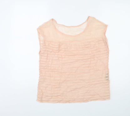 Biasa Womens Pink Polyester Basic T-Shirt Size S Round Neck