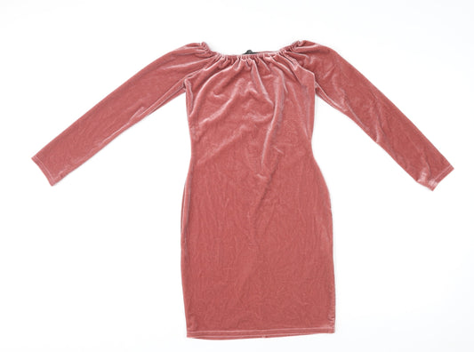 Missguided Womens Pink Polyester Bodycon Size 8 Boat Neck Pullover