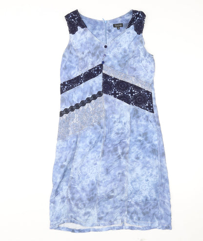 Pause Cafe Womens Blue Tie Dye Viscose Shift Size 10 V-Neck Zip