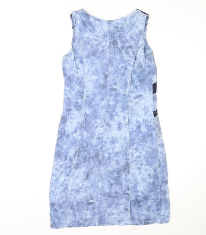 Pause Cafe Womens Blue Tie Dye Viscose Shift Size 10 V-Neck Zip