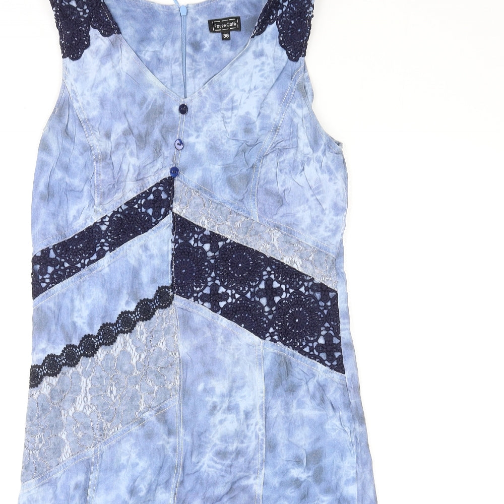 Pause Cafe Womens Blue Tie Dye Viscose Shift Size 10 V-Neck Zip