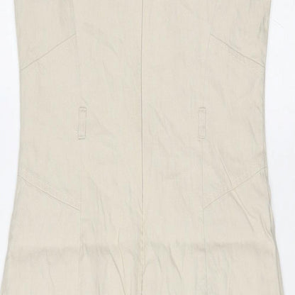 Marks and Spencer Womens Beige Linen Pencil Dress Size 8 V-Neck Zip