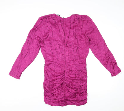 Zara Womens Purple Polka Dot Viscose Mini Size M V-Neck Zip