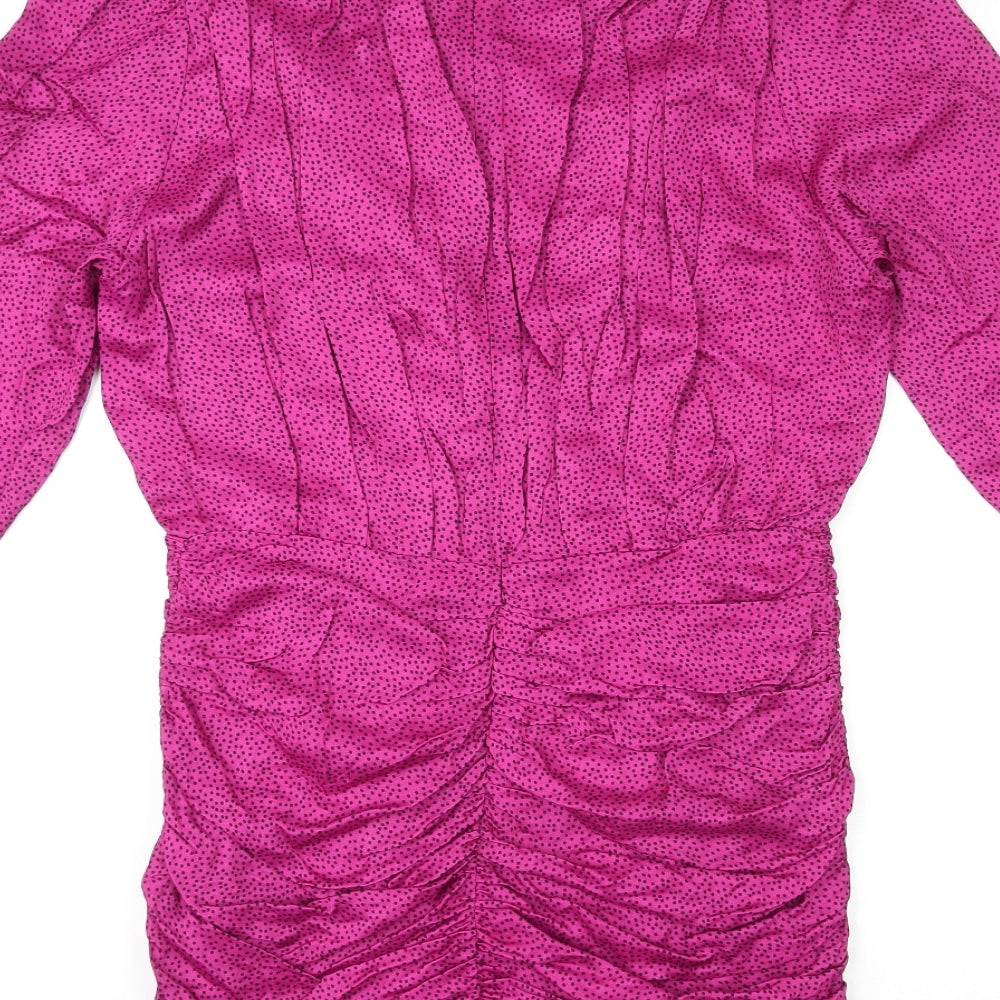 Zara Womens Purple Polka Dot Viscose Mini Size M V-Neck Zip