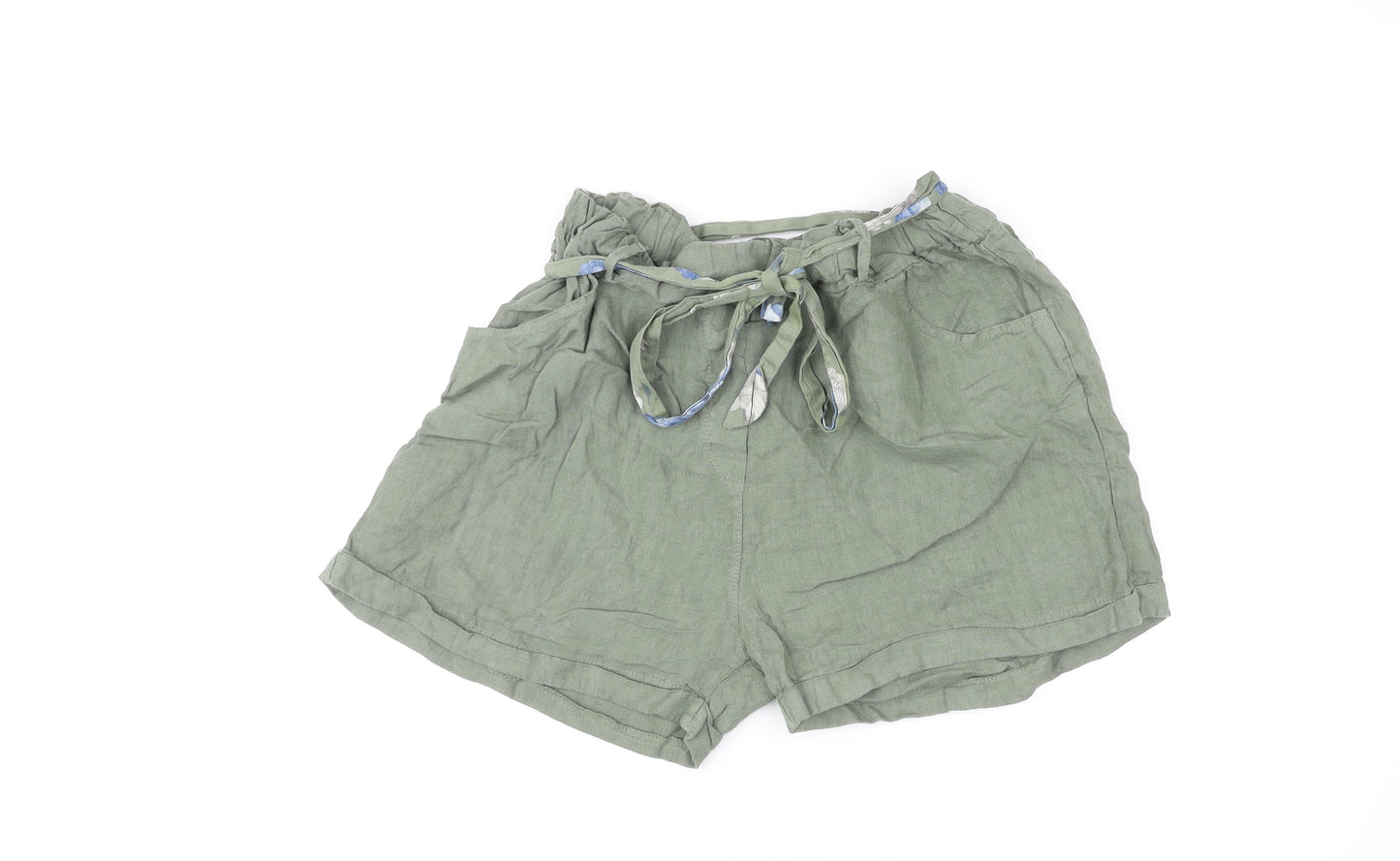 Civico 51 Womens Green Polyester Paperbag Shorts Size S L4 in Regular Tie