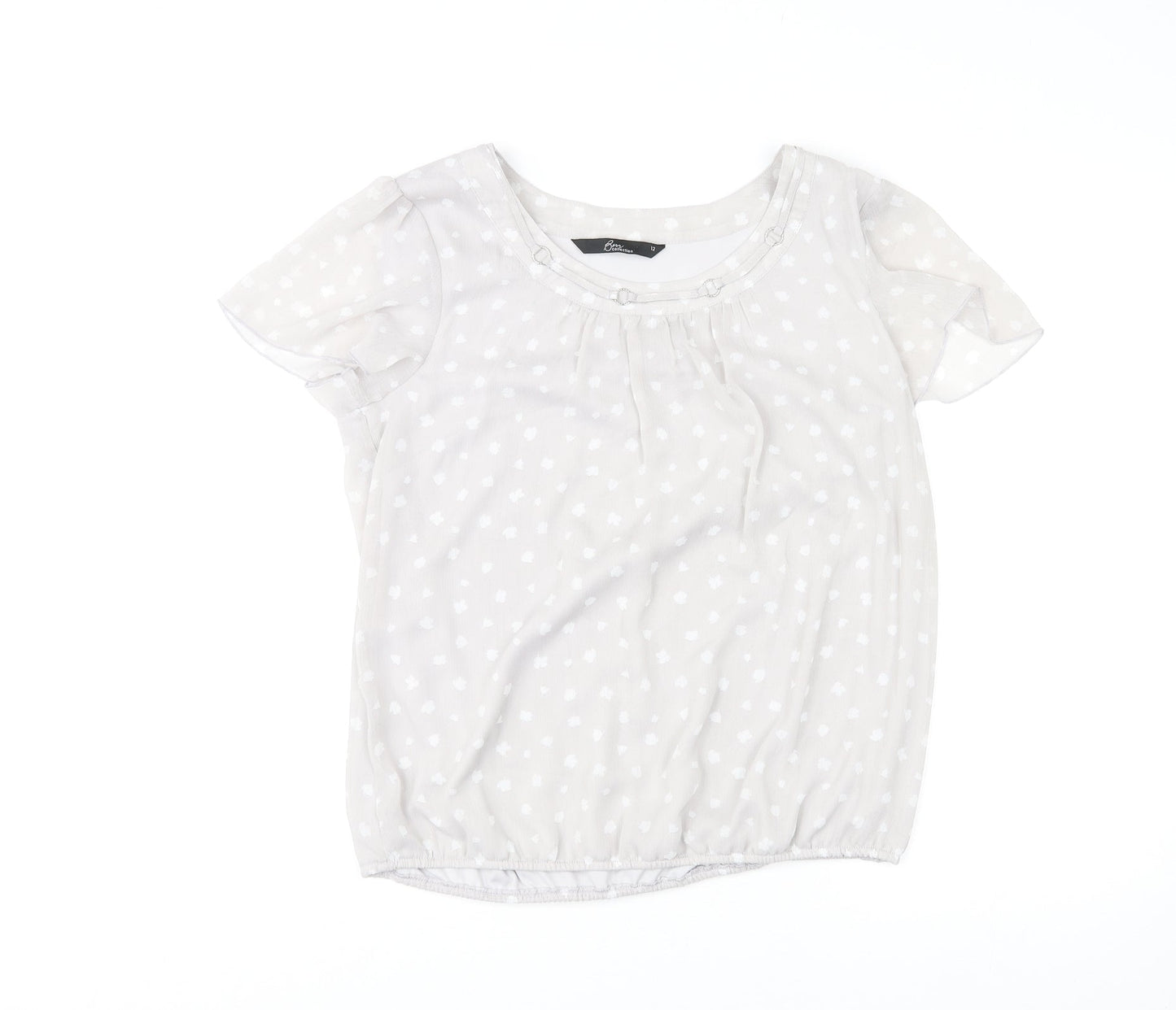 Bonmarché Womens Grey Polka Dot Polyester Basic T-Shirt Size 12 Round Neck