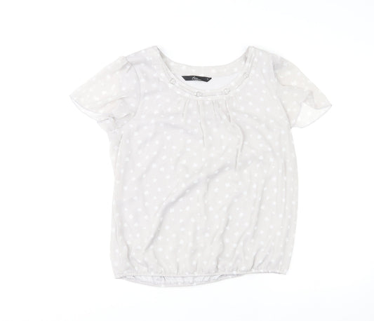 Bonmarché Womens Grey Polka Dot Polyester Basic T-Shirt Size 12 Round Neck