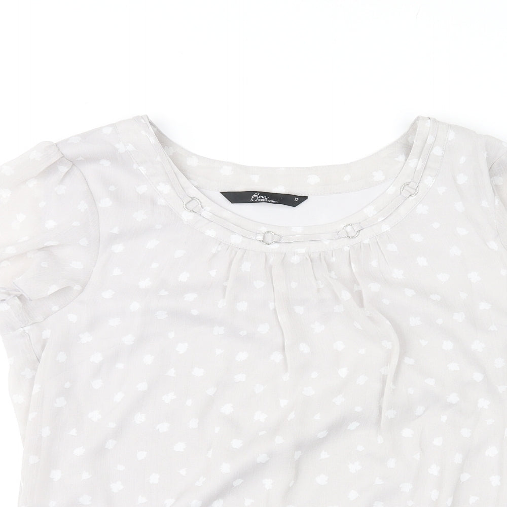 Bonmarché Womens Grey Polka Dot Polyester Basic T-Shirt Size 12 Round Neck