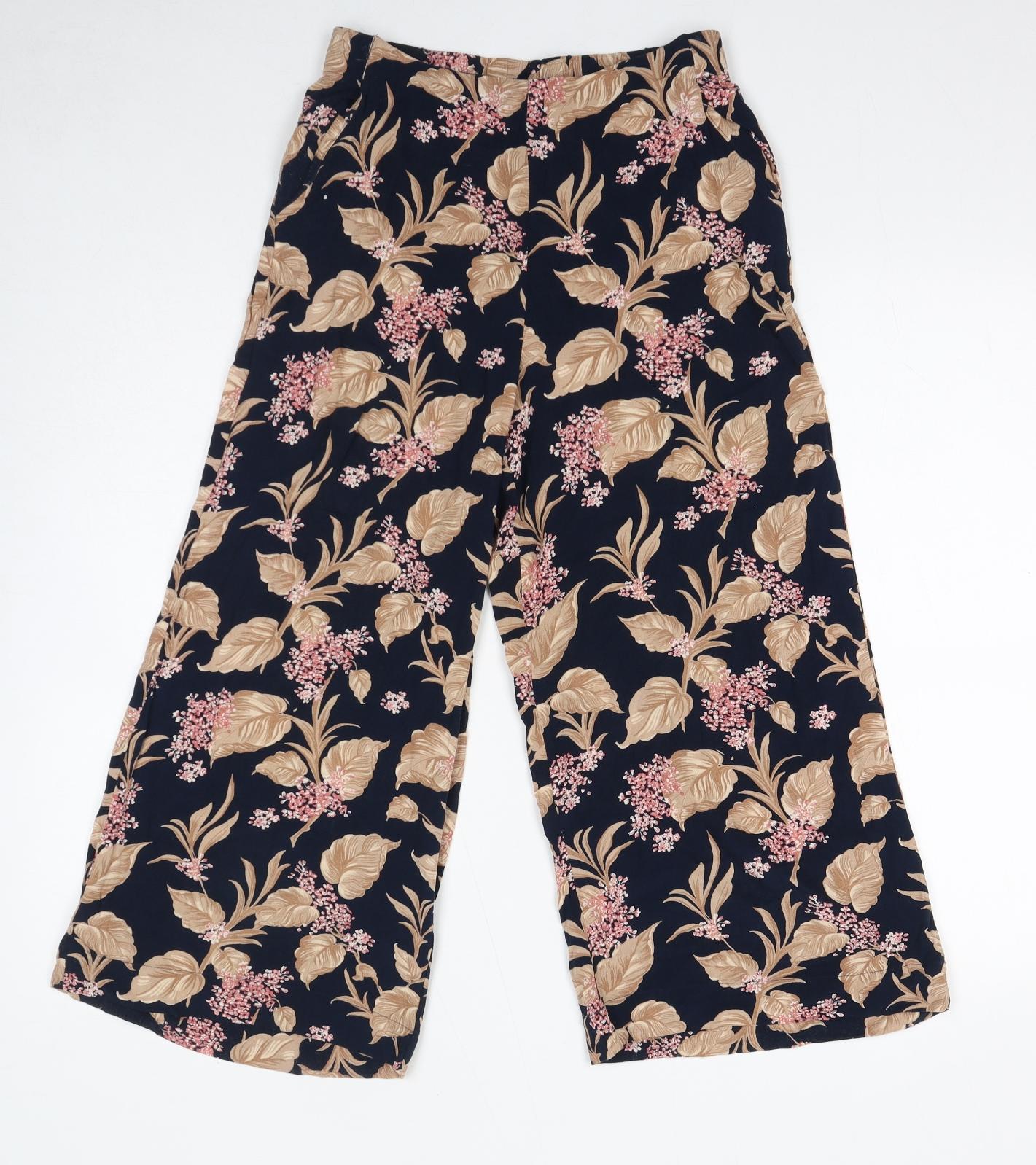 Mango Womens Blue Floral Viscose Cropped Trousers Size XS L20 in Regular