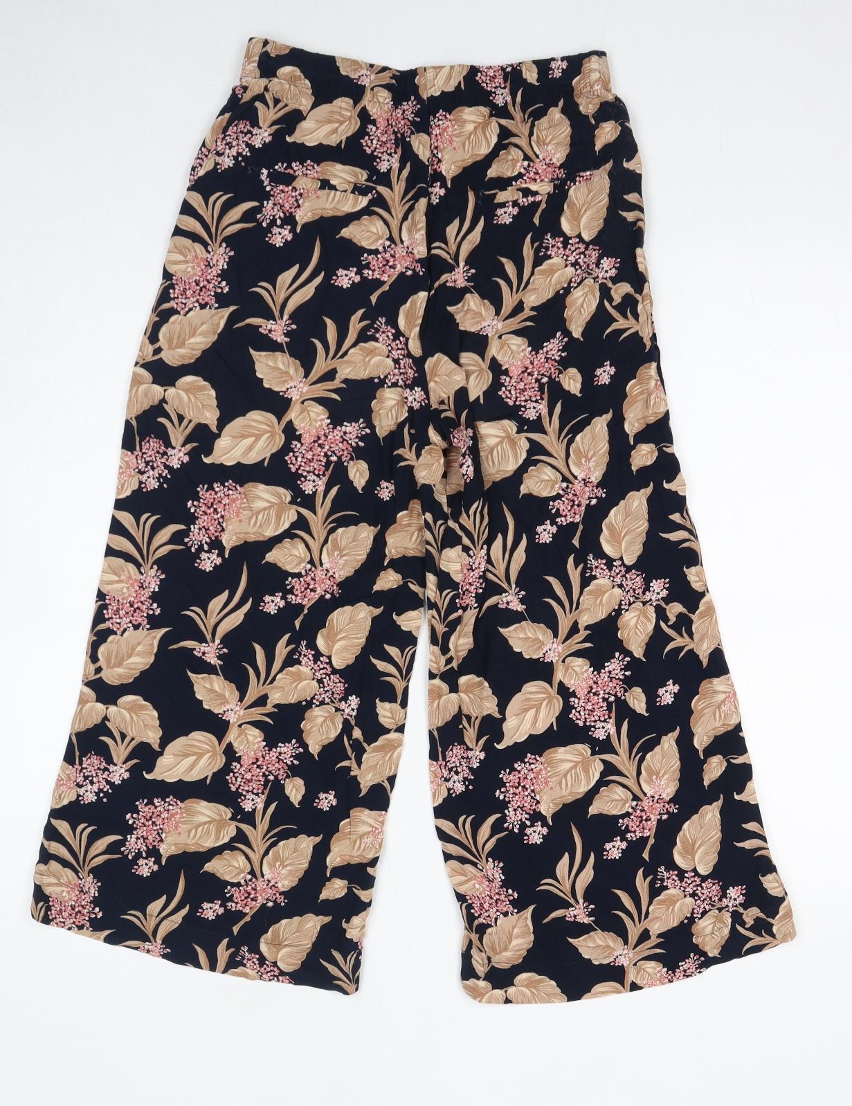 Mango Womens Blue Floral Viscose Cropped Trousers Size XS L20 in Regular