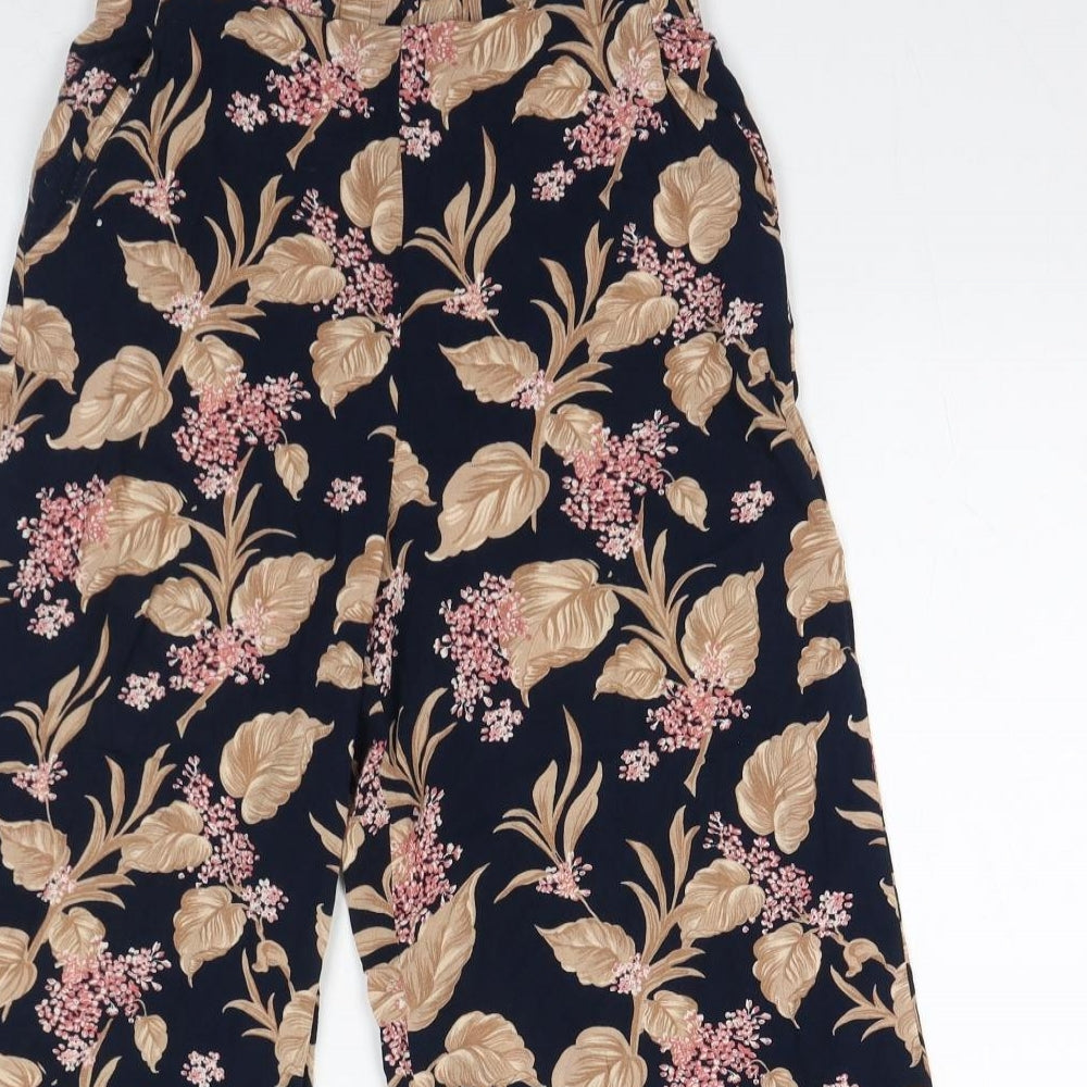 Mango Womens Blue Floral Viscose Cropped Trousers Size XS L20 in Regular