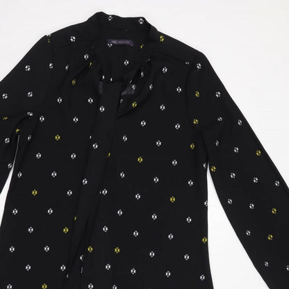 Marks and Spencer Womens Black Geometric Polyester Shift Size 10 Round Neck Pullover - Tie Neck Detail