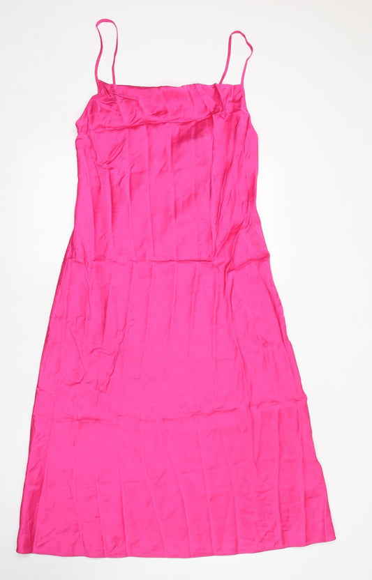 Massimo Dutti Womens Pink Viscose Slip Dress Size M Square Neck Pullover