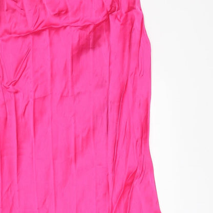 Massimo Dutti Womens Pink Viscose Slip Dress Size M Square Neck Pullover
