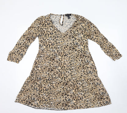 New Look Womens Beige Animal Print Viscose Ball Gown Size 8 V-Neck Pullover - Leopard Print