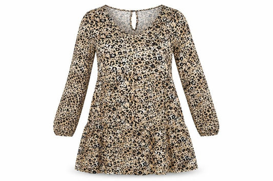 New Look Womens Beige Animal Print Viscose Ball Gown Size 8 V-Neck Pullover - Leopard Print