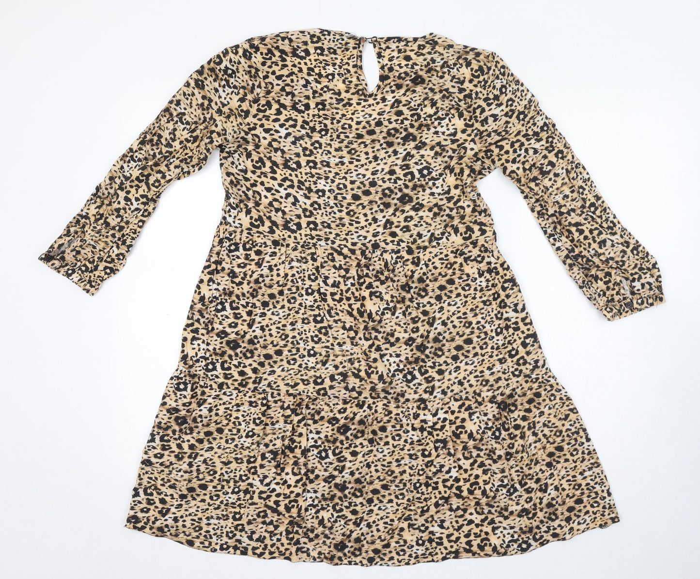 New Look Womens Beige Animal Print Viscose Ball Gown Size 8 V-Neck Pullover - Leopard Print