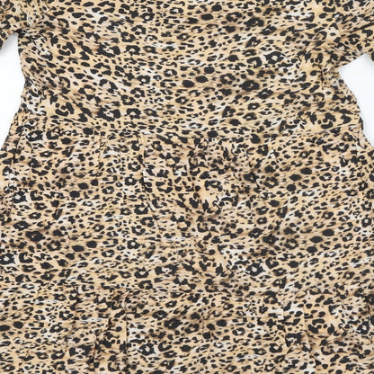New Look Womens Beige Animal Print Viscose Ball Gown Size 8 V-Neck Pullover - Leopard Print