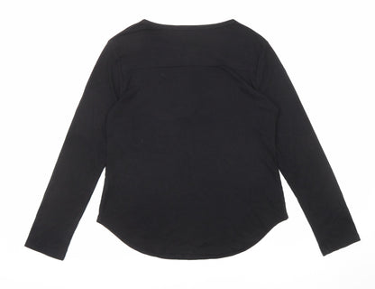 Reoria Womens Black Viscose Basic T-Shirt Size L Round Neck