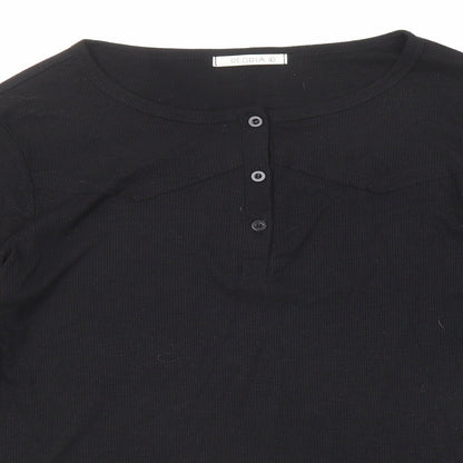 Reoria Womens Black Viscose Basic T-Shirt Size L Round Neck