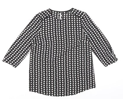 Dunnes Stores Womens Black Geometric Polyester Basic Blouse Size XS Round Neck